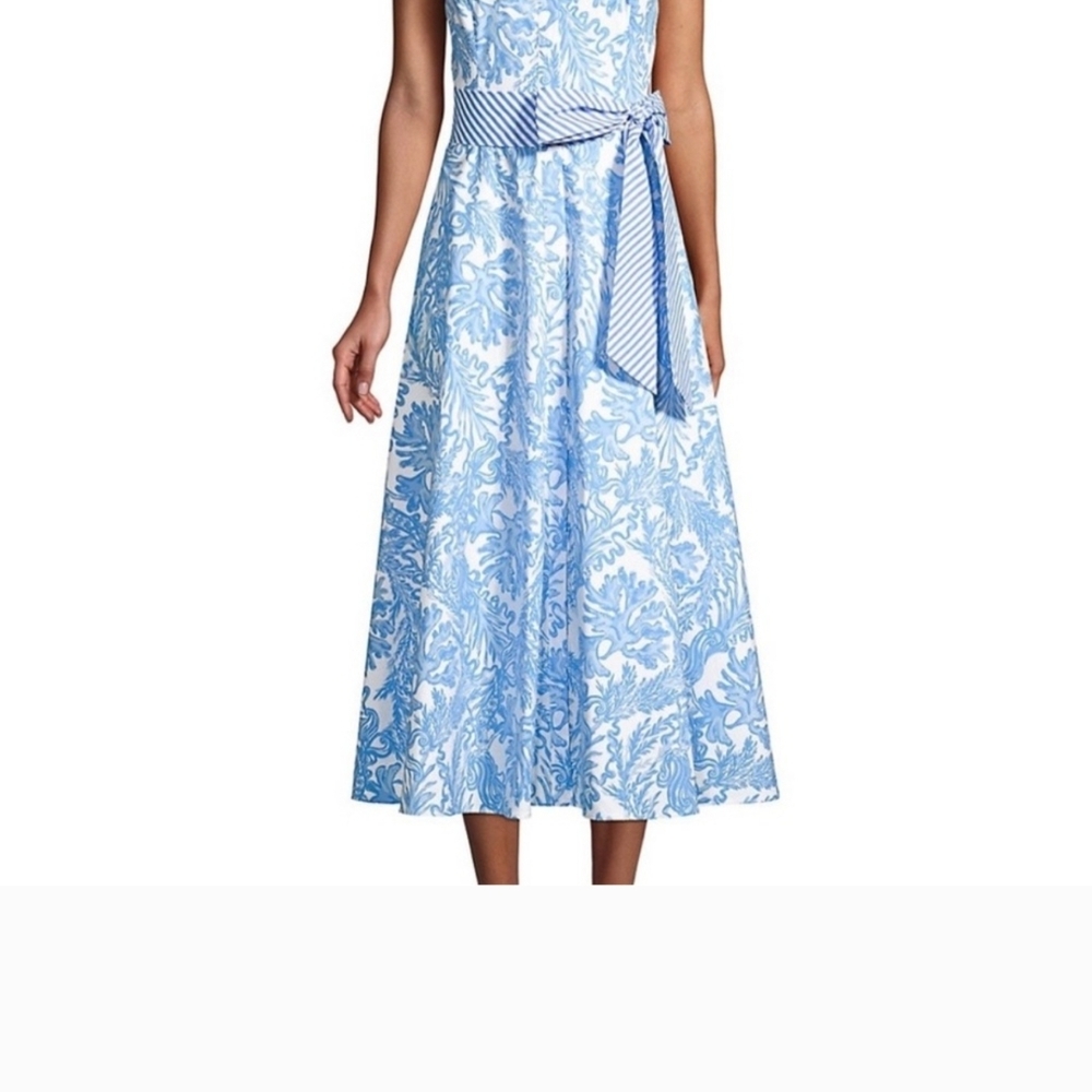 Blue and White Floral Lily Pulitzer Dress with Belt